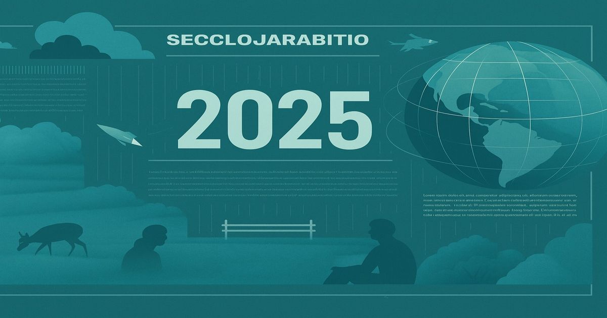 2025年のサステナビリティを象徴するインフォグラフィックと草原に立つ鹿