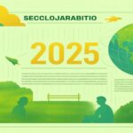 2025年のサステナビリティを象徴するインフォグラフィックと草原に立つ鹿