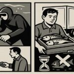 密漁魚の販売と罰則を描いた絵