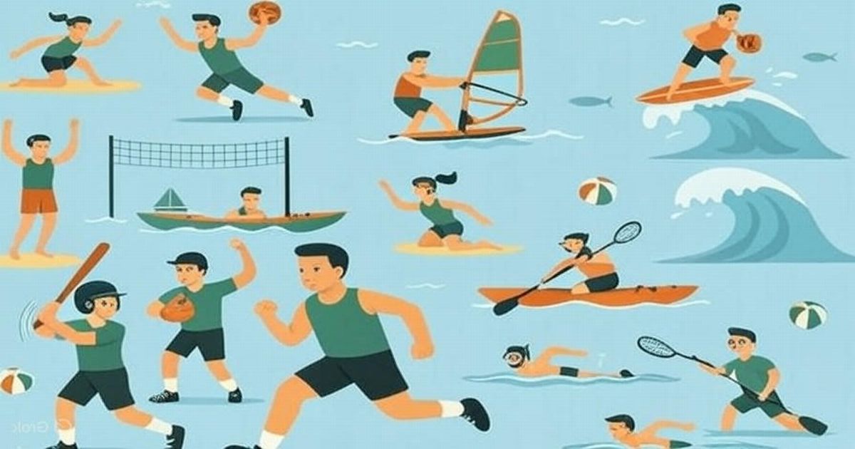 アクティビティを楽しむ人々のイラスト。多様なスポーツが描かれている。