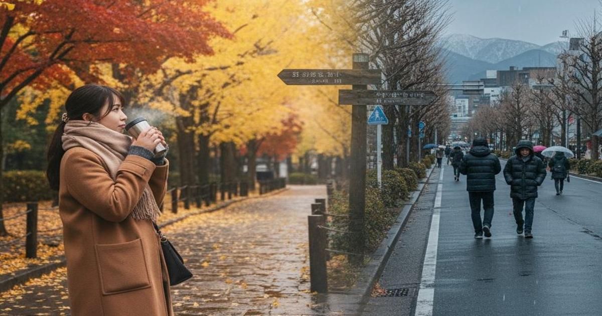 秋の街並みから冬へ移り変わる東京の風景