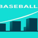 上昇する棒グラフの上を野球ボールが飛ぶ、成長を象徴するデザインイラスト