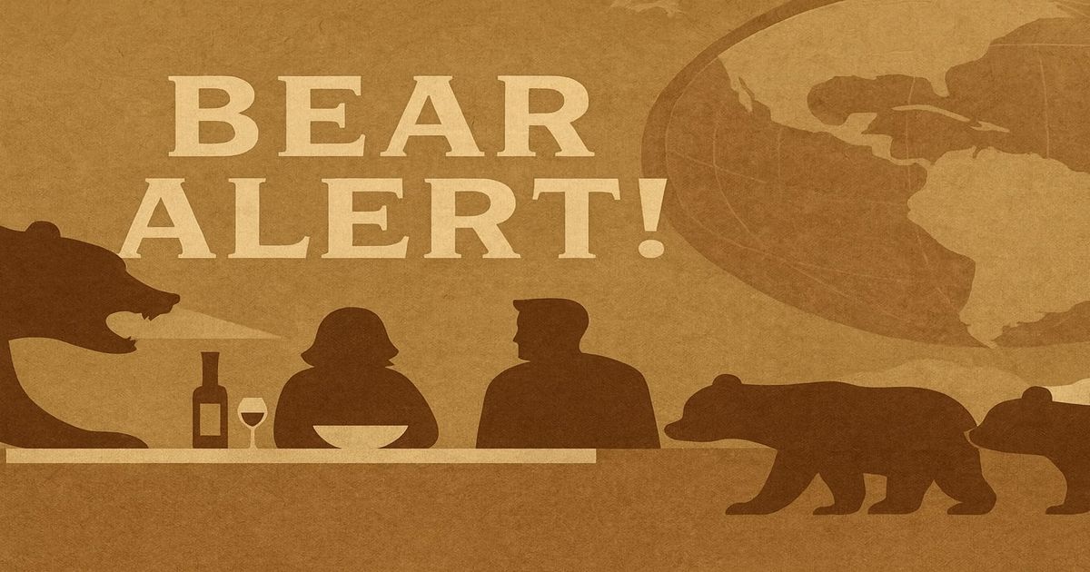 クマが描かれたBEAR ALERTの警告イメージ