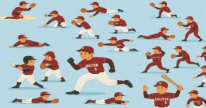 選手がさまざまな動作でプレーするアニメ風イラスト