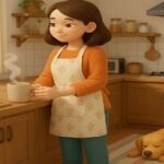 2026年しいたけ占い1月号の要点と流れ解説 キッチンで温かい飲み物を手にする女性と、足元で眠る犬のイラスト