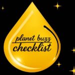 黄金のしずく型ロゴに「planet buzz checklist」と筆記体で書かれたデザイン画像