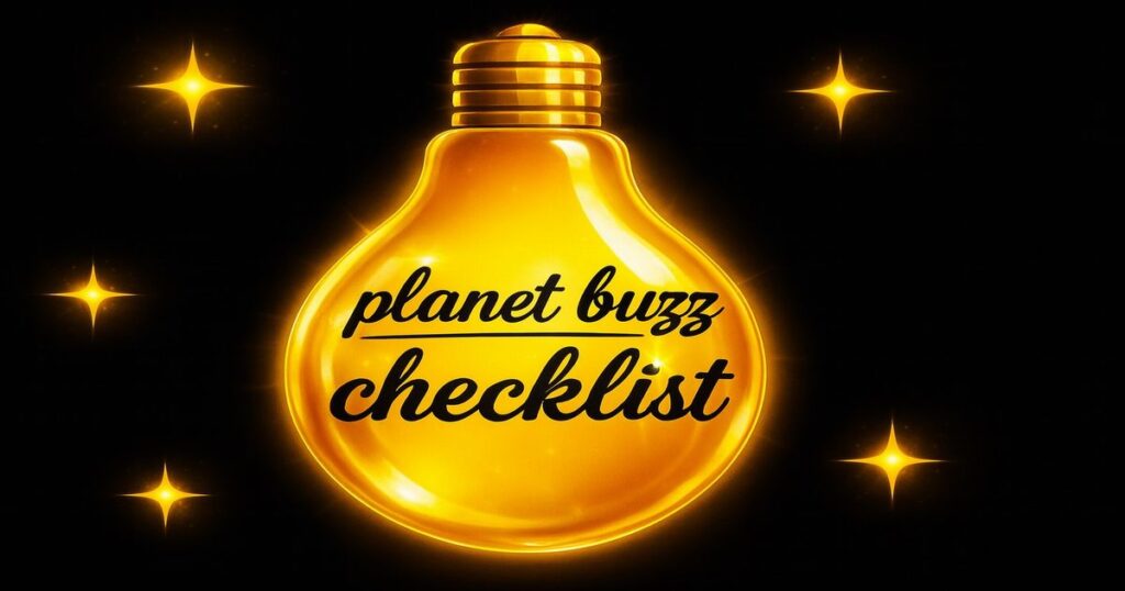 Planet Buzz Checklist のロゴ画像（光る電球デザイン）
