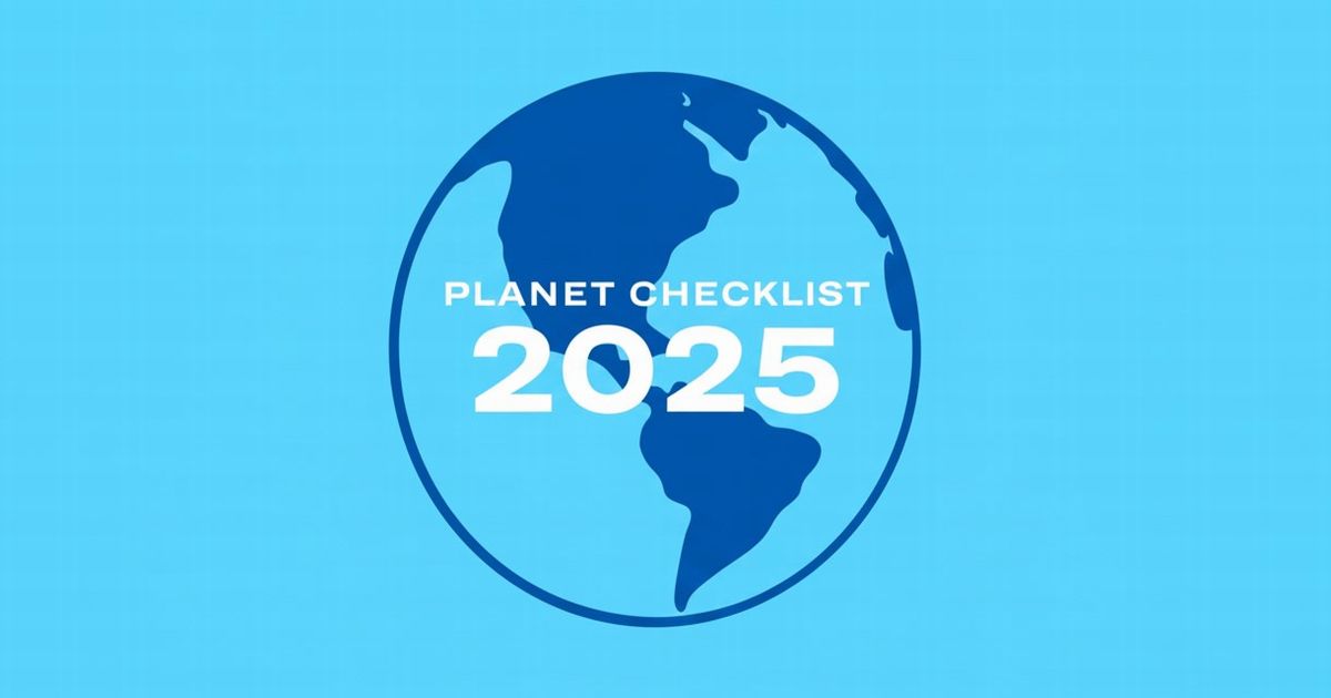 青い背景に地球のシルエットと「PLANET CHECKLIST 2025」の文字が描かれたロゴ画像