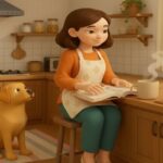 相続税対策 不動産 活用方法|賃貸経営で評価額を下げる仕組み キッチンで本を読む女性と起きて見上げる犬のイラスト